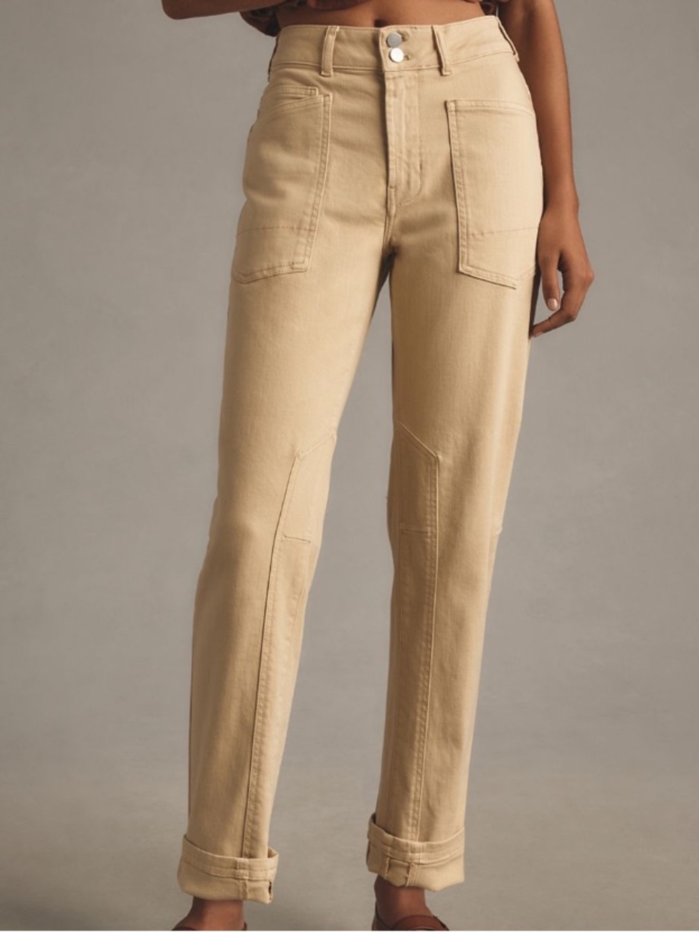 Pilcro Wanderer Mid Rise Relaxed Leg Jeans Antique Ivory Patch Pocket Size 26
